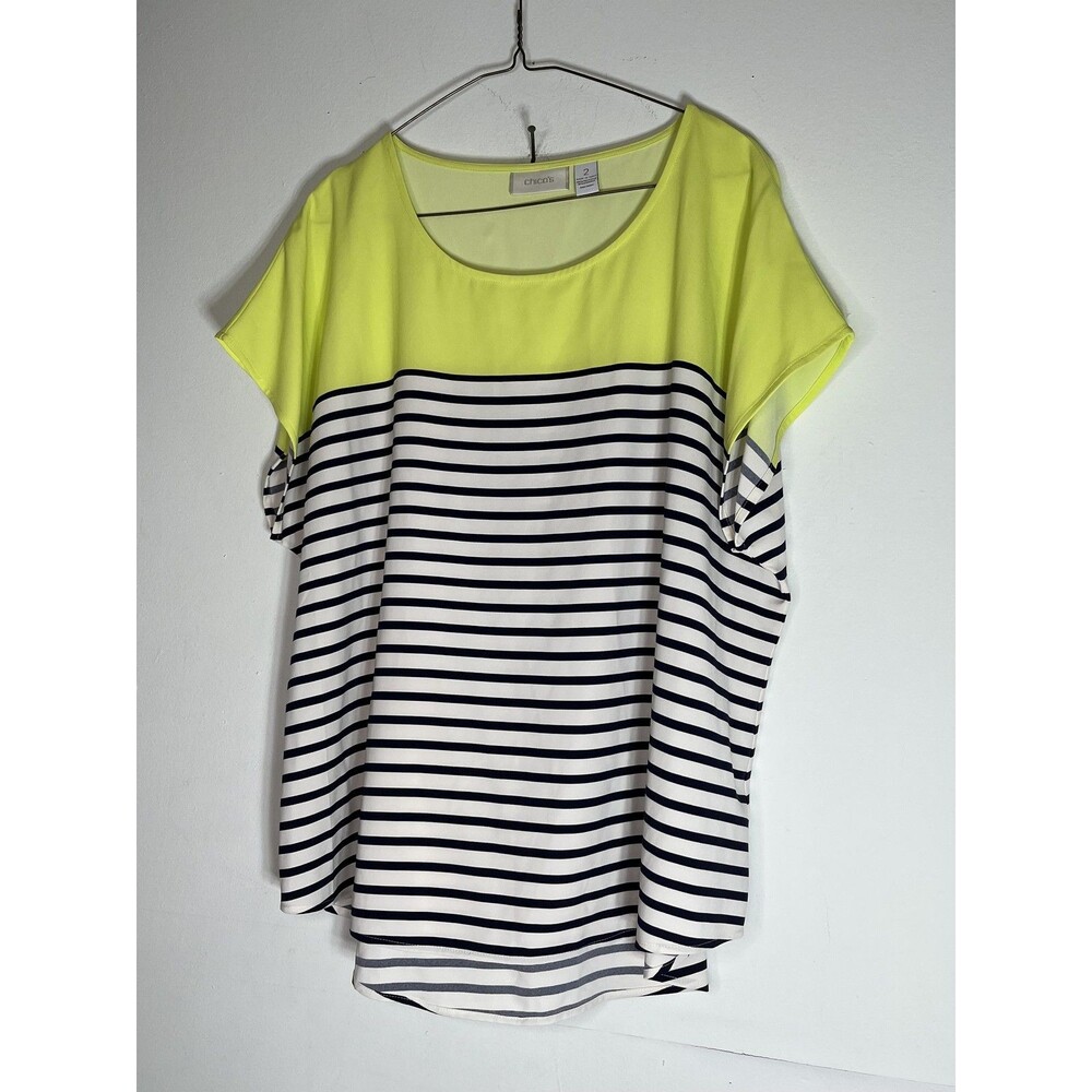 Chico's Tunic Top Women's Size 2 Large Multicolor Stripe Dolman Sleeve Scoop Nec